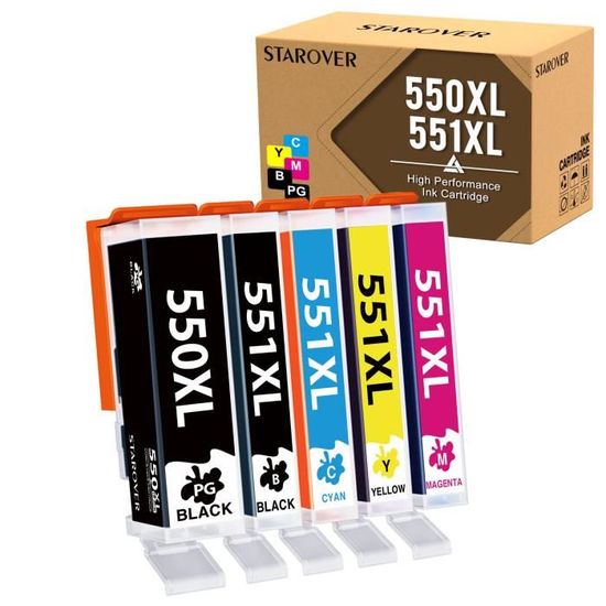 Lot De 5 Cartouches XL 550/551 Compatibles Canon Pixma - Haute Capacité - Neuf