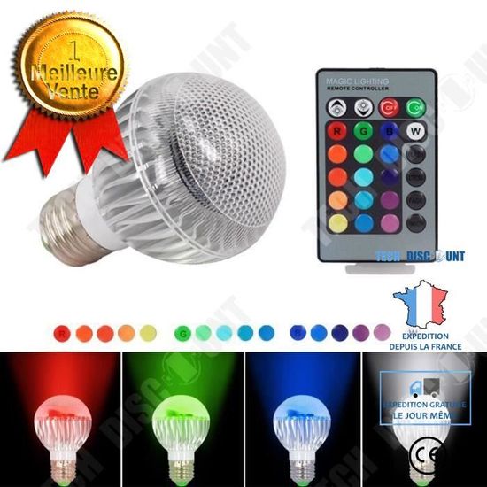 TD® Ampoule Lampe à Télécommande 3W E27 16 LED de couleur RGB- Lumière  Magic sans fil Multi colore- 16 Couleurs - Cdiscount Maison