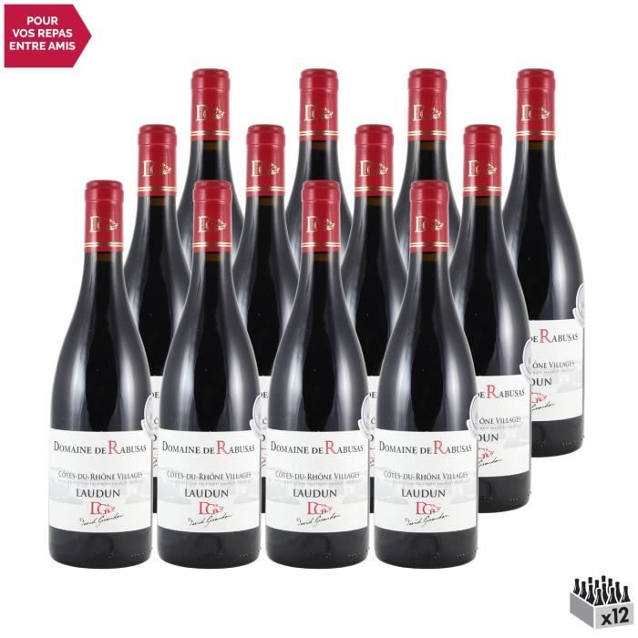 Côtes du Rhône Villages Laudun Rouge 2019 - Lot de 12x75cl - Domaine de Rabusas - Vin AOC Rouge de la Vallée du Rhône