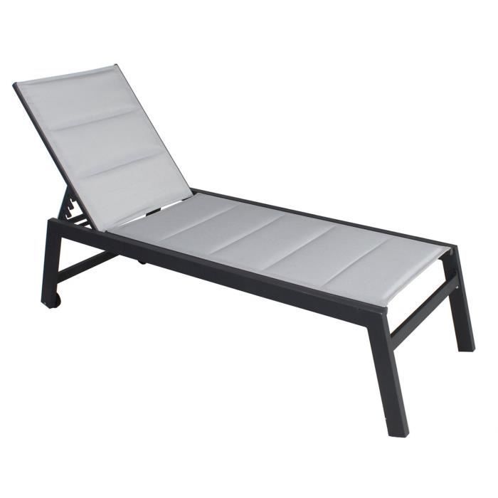 Transat en texaline 5 positions coloris Gris - Dim : 199 x 65 x 42 cm -PEGANE- 824
