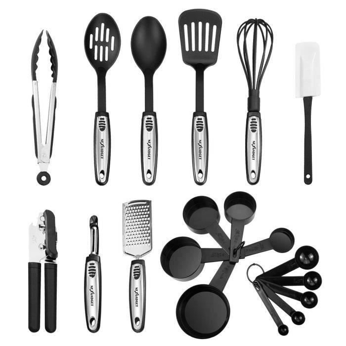 NEXGADGET 19 Pièces Kit Ustensiles de Cuisine en Acier Inoxydable et Nylon Lot d'Ustensiles de Cuisine Ensemble Culinaire MC22251