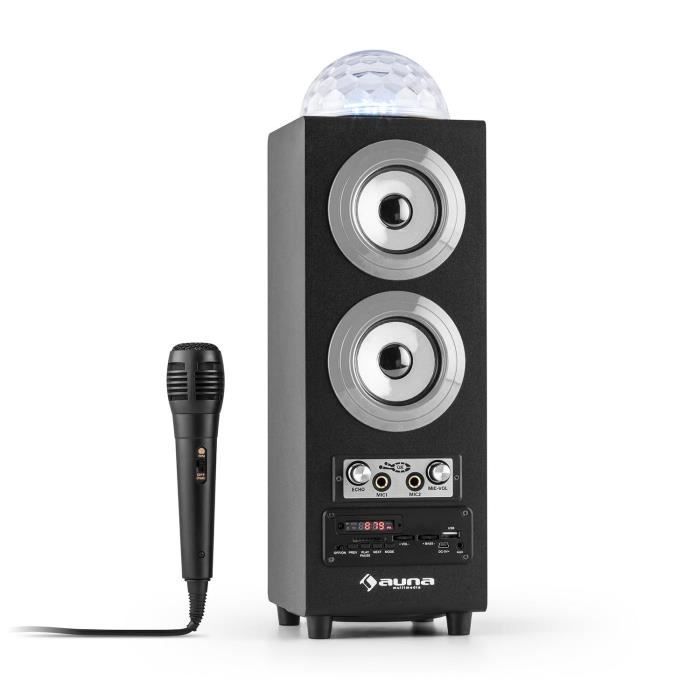 auna DiscoStar - Enceinte portable 2.1 bluetooth avec ports USB et SD pour lecture MP3, entrées micro avec effet echo pour Karaoke