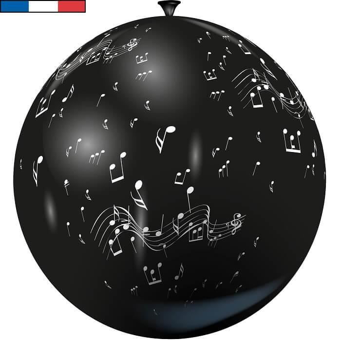 R/15195- 1 Ballon géant français musique noir en latex 1m