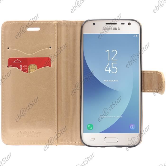 ebestStar ® Coque Portefeuille support Folio pour Samsung Galaxy J3 2017 SM-J330F, Couleur Or - Doré