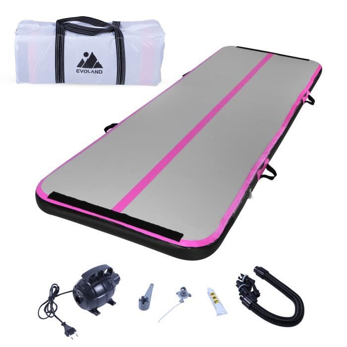 Tapis Gonflable de Gymnase avec Pompe Electrique pour Gymnast Rose+Noir 300*100*10CM