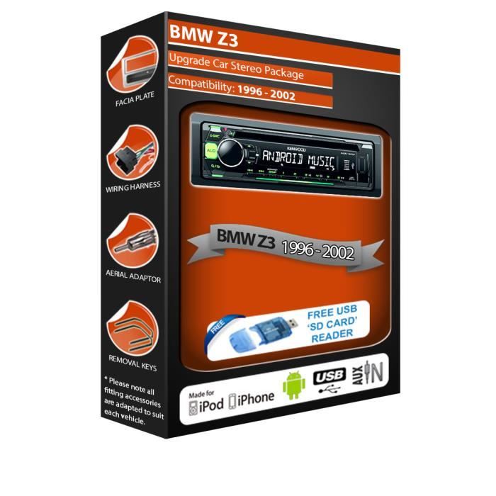 BMW Z3 car stereo radio, Kenwood CD MP3 Player with Front USB AUX In