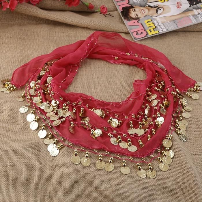 Charleur Rouge Ceinture Foulard de danse orientale 3 rangées 128 pièces costume de danse du ventre 150 * 20cm