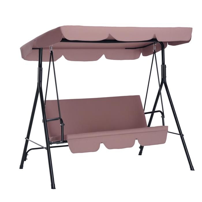 Balancelle de jardin 3 places toit inclinaison réglable coussins assise et dossier 1,72L x 1,1l x 1,52H m acier noir polyester marro