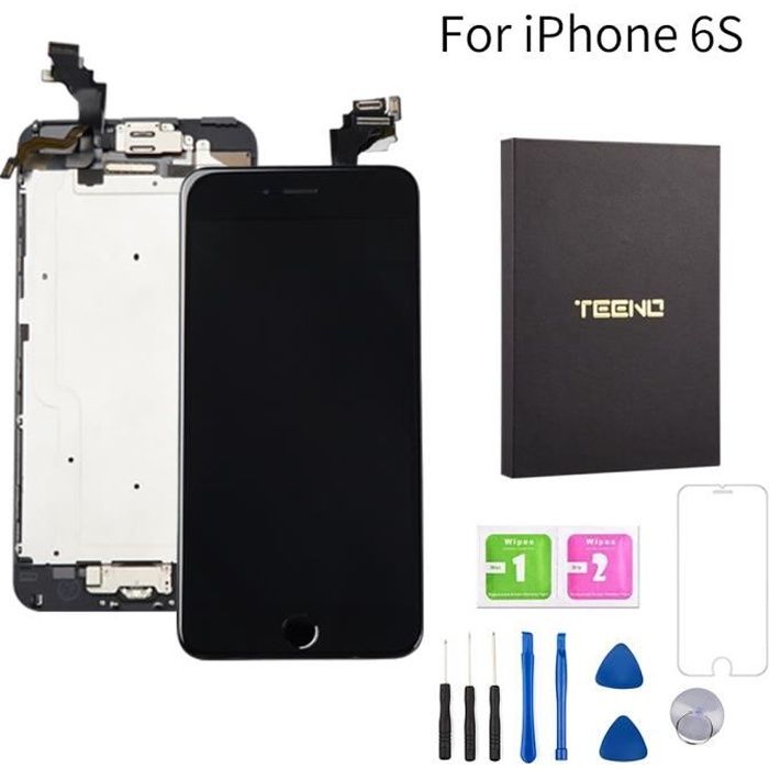 Ecran iPhone 6S Noir Complet TEENO + Outils Bouton Home Écouteur Interne Caméra+Verre Trempé