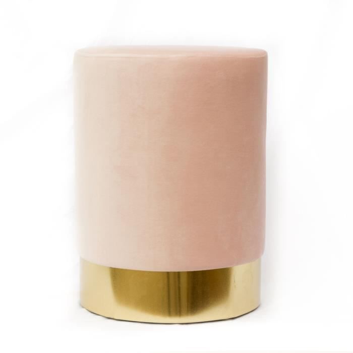 Pouf en velours base métal - Diam. 30 x H. 40 cm - Rose