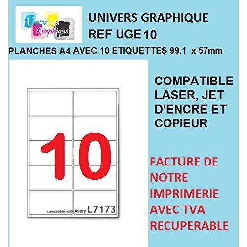 200 étiquettes 99.1 mm x 57 mm - 20 planche de 10 étiquettes - autocollantes - 20 feuilles A4