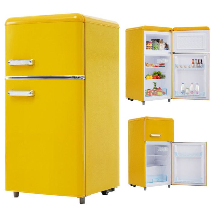 Réfrigérateur mini congélateur haut - 2 portes 92 L (21+51) - L 45cm x H 91cm - Jaune