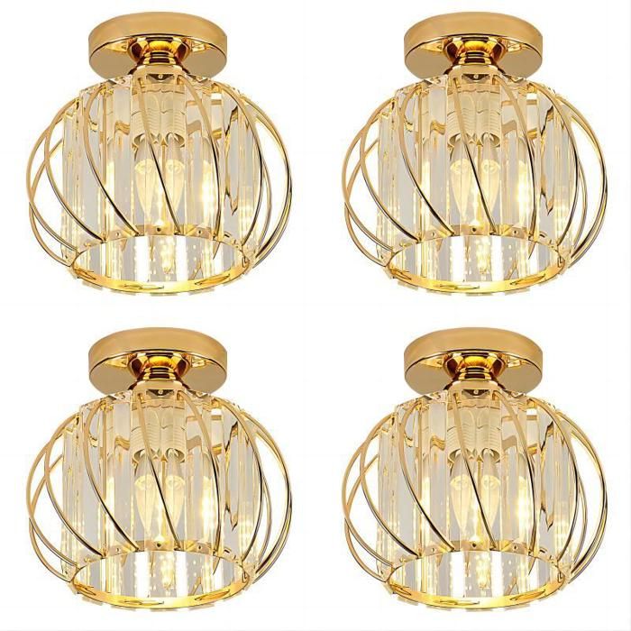 WOTTES Plafonnier en Cristal Moderne E27 LED Plafonnier Mini Lustre en Cristal pour Cuisine Couloir Entrée 4PCS Ø18CM Or