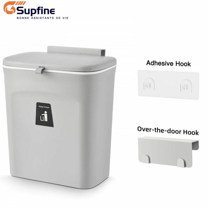 SUPFINE 9L Poubelle Murale à Accrocher sur Placard Armoire de Cuisine Sous l’Évier Poubelle Suspendue 26*16*29.5cm