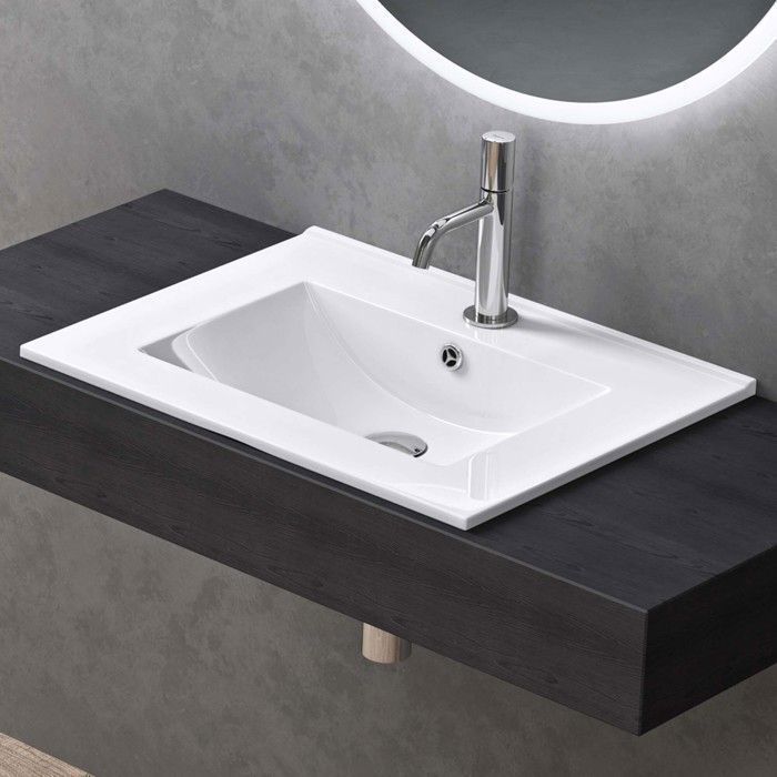 Lavabo Vasque à Encastrer En Céramique Blanc - Dimensions 610x465x175 Mm, Marque Eris-car, Neuf