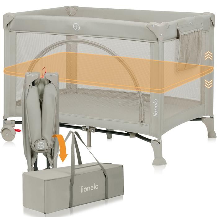 Lit parapluie compact 2en1 LIONELO Laura - Parc bébé - Matelas haute densité - Roulettes - 0-36 mois - 2 niveaux du matelas - Beige Lit parapluie compact 2en1 LIONELO Laura - Parc bébé - Matelas haute densité - Roulettes - 0-36 mois - 2 niveaux du matelas - Beige