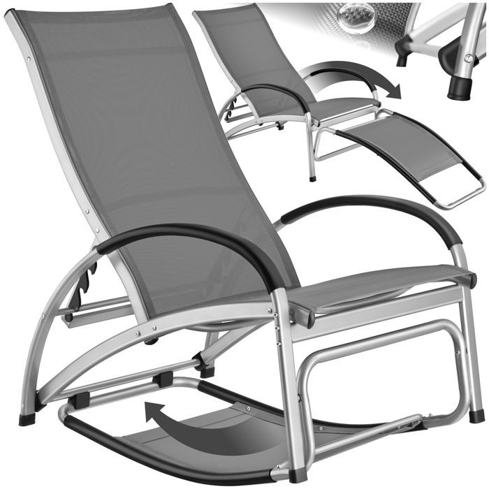 Chaise longue - TECTAKE - Transat de jardin AVIGNON 2 en 1 cadre en aluminium résistant aux intempéries tissu déperlant - Gris