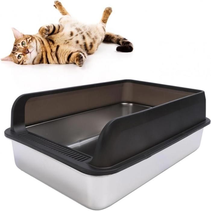 Meilleurs prix pour Bac à litière pour chat - BELFOYER - en acier inoxydable - Côtés hauts - avec pelle - 34 x 50 x 22 cm (L x l x H) - Noir