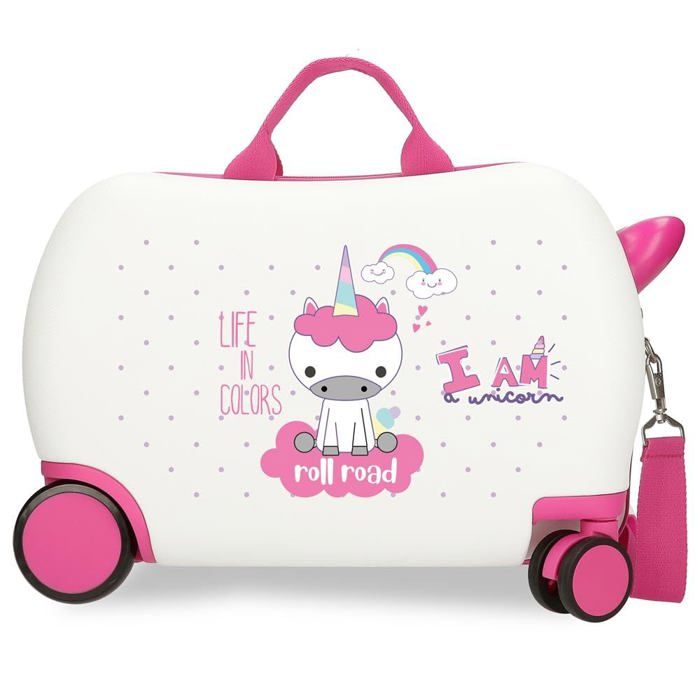Valise Enfant Licorne Roll Road Rose - Valise Cabine 31x45x20 Cm Avec Roues Pour Filles 3-6 Ans