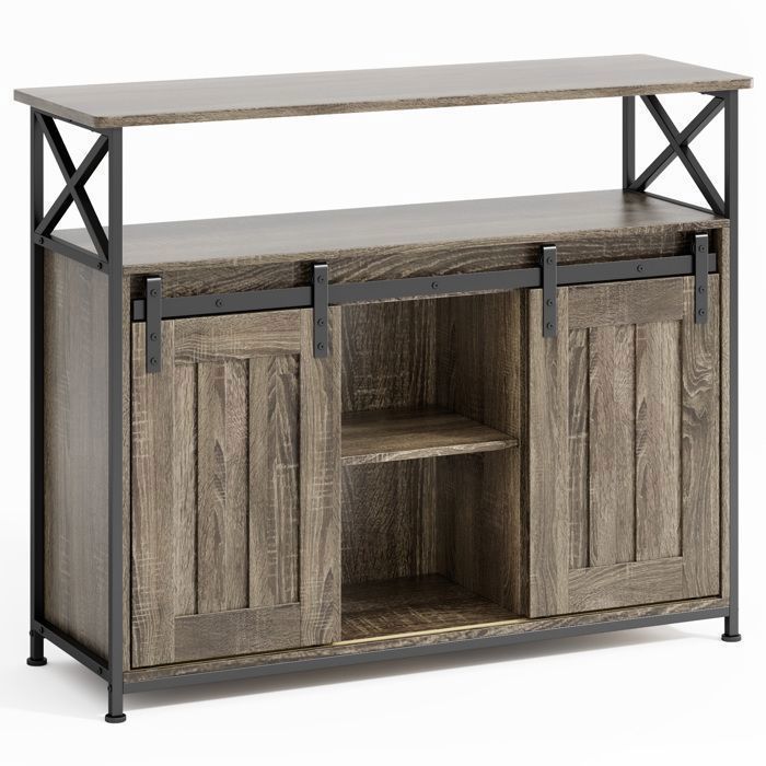 Buffet de Cuisine - Bealife - Meuble de Rangement - 2 Portes Coulissantes - 3 Étagères Réglables - Salon - Gris - 100x33x80 cm