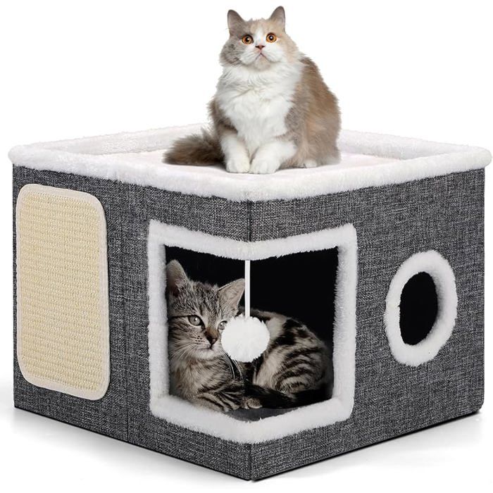 Comparer les prix de Lits dintérieur pliables pour chat 43x43x32 cm grande maison avec niche confortable boule Gris 43L*43B*32H CM CHATIERE