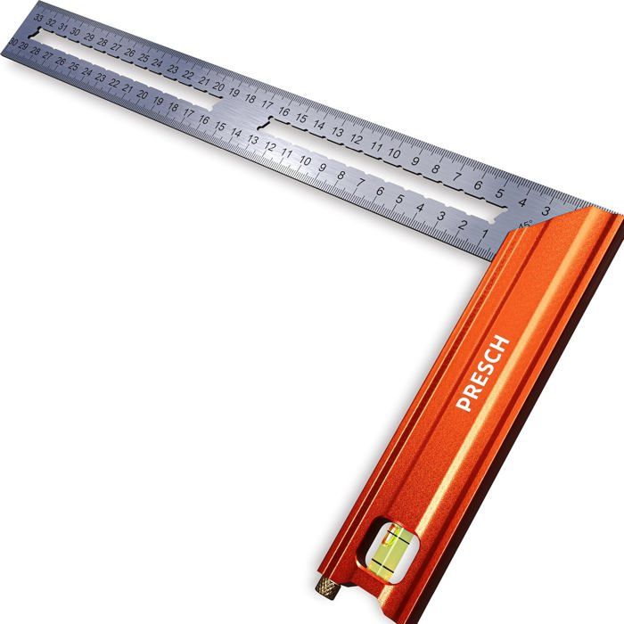 Presch Équerre de Menuisier 300mm - Moyen - Avec jauge (30cm), niveau à ...