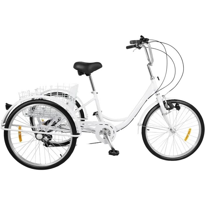 Tricycle Adulte 61 Cm – 6 Vitesses, Panier Et Dossier Inclus, Parfait Pour Courses Et Balades (Jaune/Blanc)