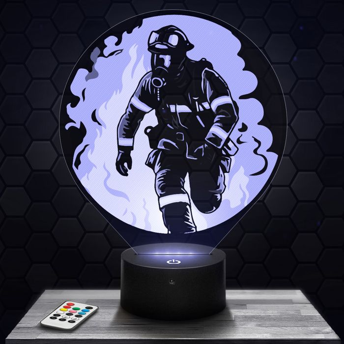 Lampe 3d _ Symbole Pompier - Accessoire Objet Cadeau Symbole Pompier - Veilleuse Led Tactile avec socle au choix TOP