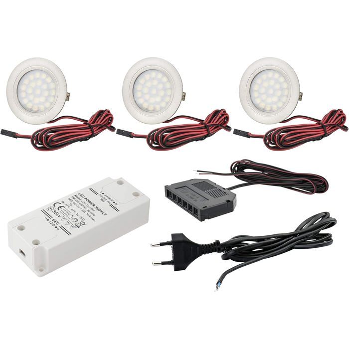Spot encastrable - JungesLicht - acier inoxydable brossé - LED 2W 3000K - Lot de 3 avec transformateur