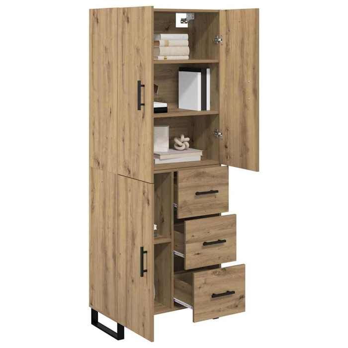 Armoire haute en bois aggloméré et verre - vidaXL - Chêne artisanal - 69 5x34x180 cm - Avec tiroir - 3 portes