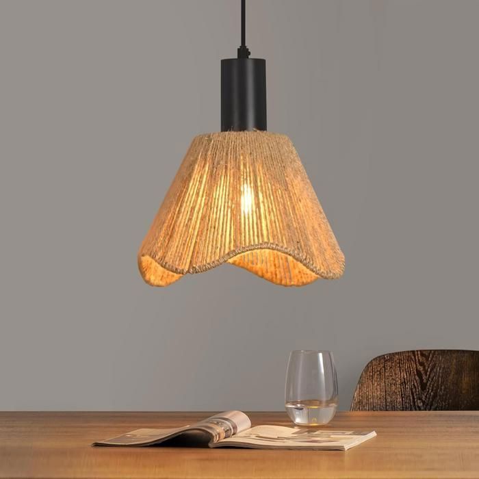 Lampe suspension rotin naturel NETTLIFE 1 lumière Design bohème chic métal noir Vague Luminaire E27 pour salle à manger salon