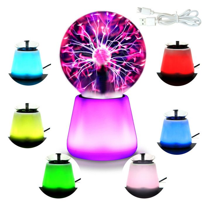 Lampe à plasma interactive avec éclairs tactiles 3 pouces globe lumineux USB 7 couleurs changeantes éclairage d’ambiance