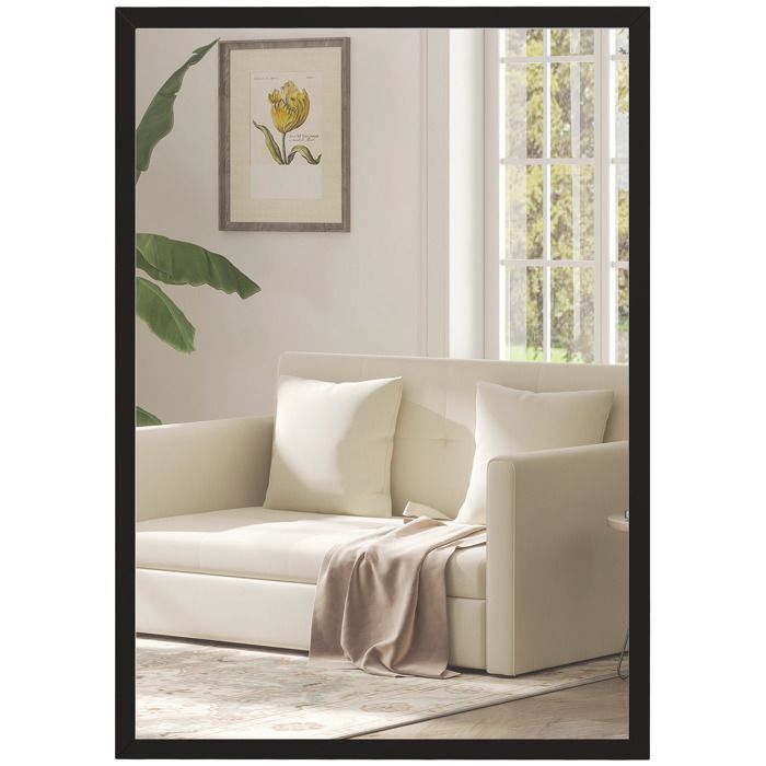 Miroir mural HOMCOM rectangulaire 50 x 70 cm cadre en bois noir idéal pour la salle de bain salon ou chambre