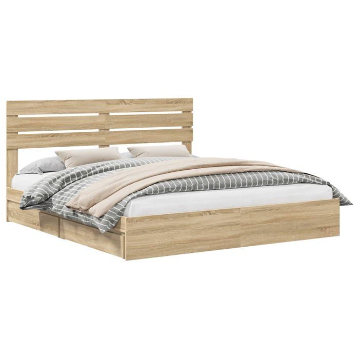 Lit de rangement moderne - vidaXL - Chêne sonoma - Bois dingénierie - 180x200 cm - 206x183x100 cm - Cadre à lattes Lit de rangement moderne - vidaXL - Chêne sonoma - Bois dingénierie - 180x200 cm - 206x183x100 cm - Cadre à lattes