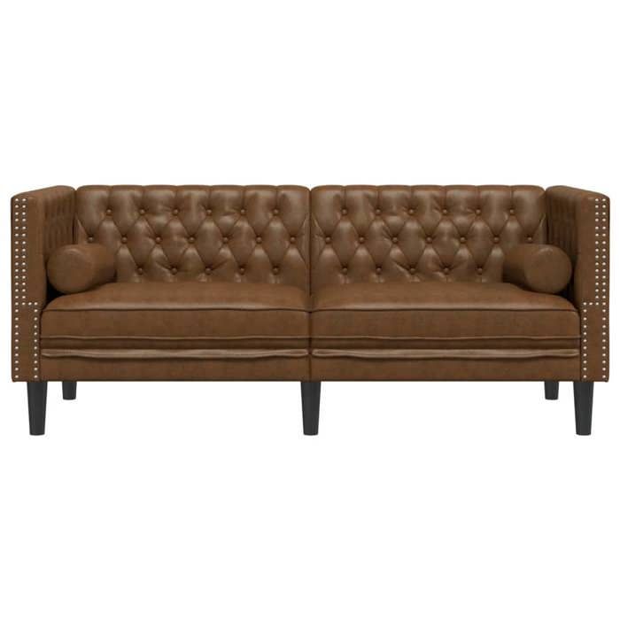 Canapé Chesterfield 2 places - SOLOMOON - Similicuir daim - 174x74 5x70 5 cm - Marron - Boutons tuftés
