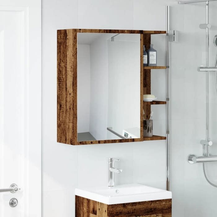 (Vente chaude)Armoire à miroir de salle de bain CLARENCE 60 kg capacité Placard Mural vieux bois 62 5x20 5x64 cm - M150801