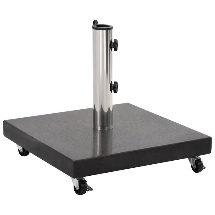 Pied de parasol - HELLOSHOP26 - Socle Granite 30 kg Carré Noir - Granit 30 kg - 45x45x5 cm - Roulettes verrouillables