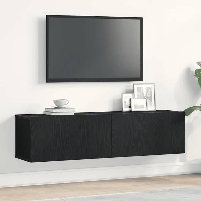 Promo avril*Meuble TV - MONNA - Support TV jusqu’à 50 - Banc TV - chêne noir 120x30x30 5cm bois dingénierie_772899