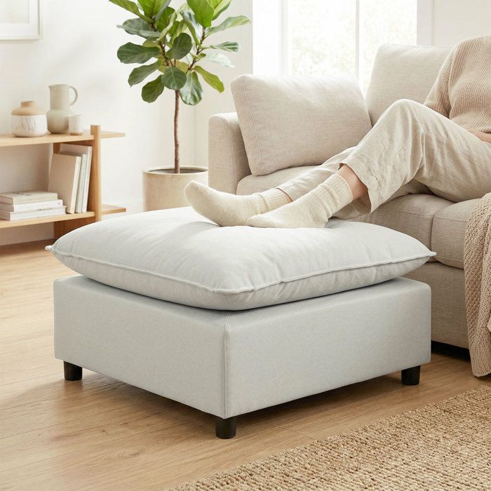 Repose pied salon carré ottoman avec pieds en plastique pouf salon pour chambre à coucher entrée 75x75x40 cm gris