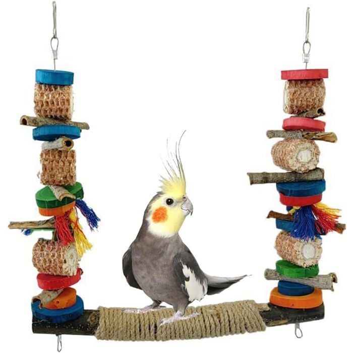 Balançoire en bois pour oiseaux - Jouet à mâcher pour perruches perruches calopsittes (Style-A)