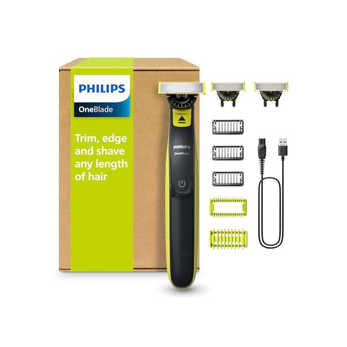 Philips OneBlade 360 Authentique Visage + Corps Tondeuse à barbe électrique tondeuse corps et rasoir avec technologie de lame 360 2 lames 360 3 sabots barbe de 3 jours 1 kit Corps QP2824/