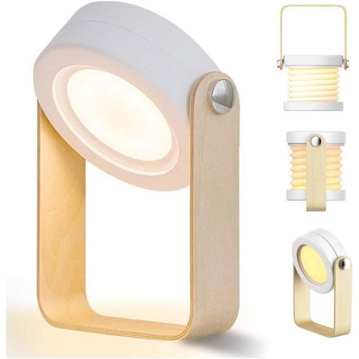 Lampe chevet tactile bois – 3 niveaux – vintage – table