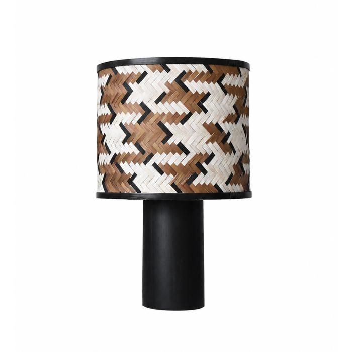 Grande lampe à poser en bois de chêne et bambou marron et noir - Phil - Maison Pavane