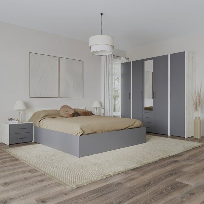 Ensemble chambre haaus Malmo V10 Lit 200 x 160 cm Chêne Blanc/Anthracite