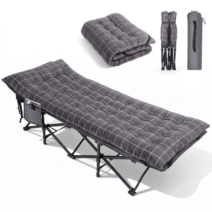 Sekey Lit de Camping Pliable avec Matelas Lit de Camp 190 × 71 × 35 cm Charge 200 kg Gris