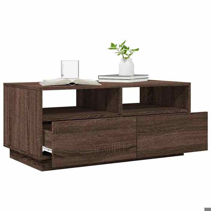 Table basse avec lumières LED chêne marron 90x49x40 cm_2 ans garantie_59432