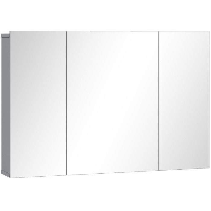 Armoire miroir de salle de bain murale – 3 portes étagères réglables fermeture douce gris 90 x 15 x 60 cm
