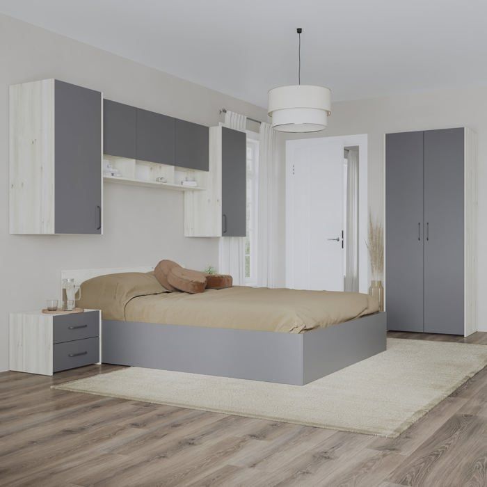 Ensemble chambre haaus Malmo V17 Lit 200 x 140 cm Chêne Blanc/Anthracite