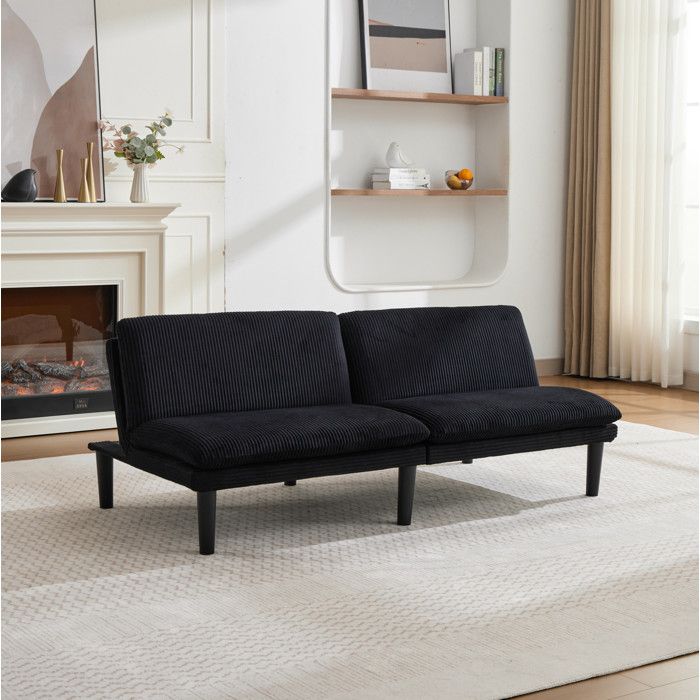 MEULVA Canapé convertible 2 places noir dossier inclinable 3 positions effet velours côtelé lit d’appoint