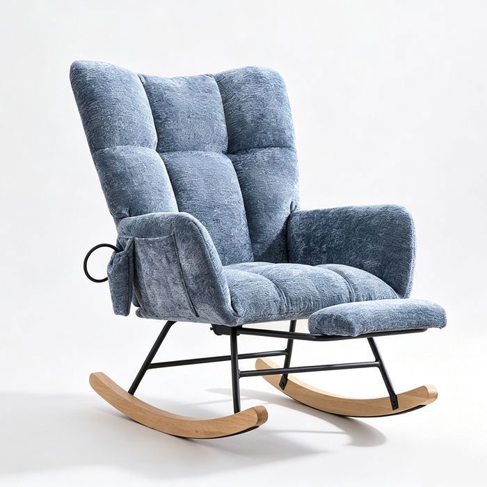 WIGTHVOY - Fauteuil à bascule de détente bleu - Repose-pieds extensible dossier haut en chenille poche latérale salon et chambre